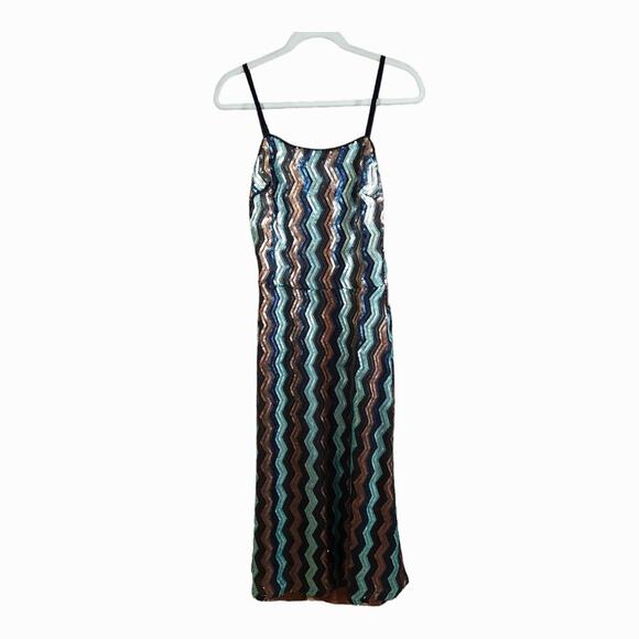 Walter Baker Isadora Sleeveless Sequin Chevron A-line Midi Dress Women's 6 NWT - Picture 4 of 9